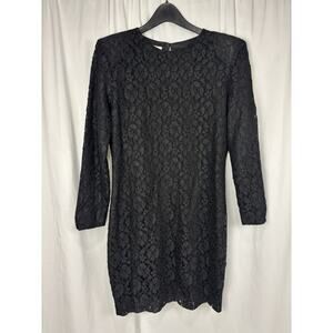 Vintage Elizabeth Wayman New York Black Lace Long Sleeve Shift Mini Dress Sz 10